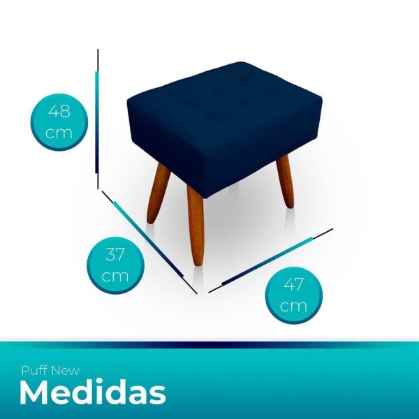Encontraproduto.com.br - Kit 2 Puff Retangular New Para Sala e Quarto Suede Azul