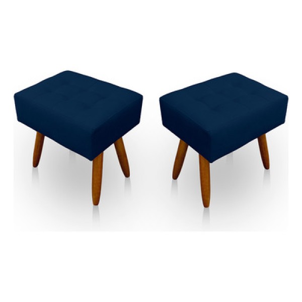 Encontraproduto.com.br - Kit 2 Puff Retangular New Para Sala e Quarto Suede Azul