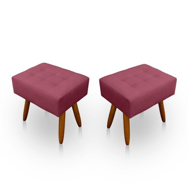 Kit 2 Puff Retangular New Para Sala e Quarto Suede Rose