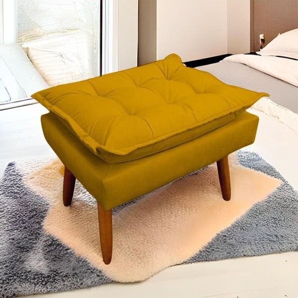 Encontraproduto.com.br - Puff Opala Retangular Para Sala e Quarto Suede Amarelo