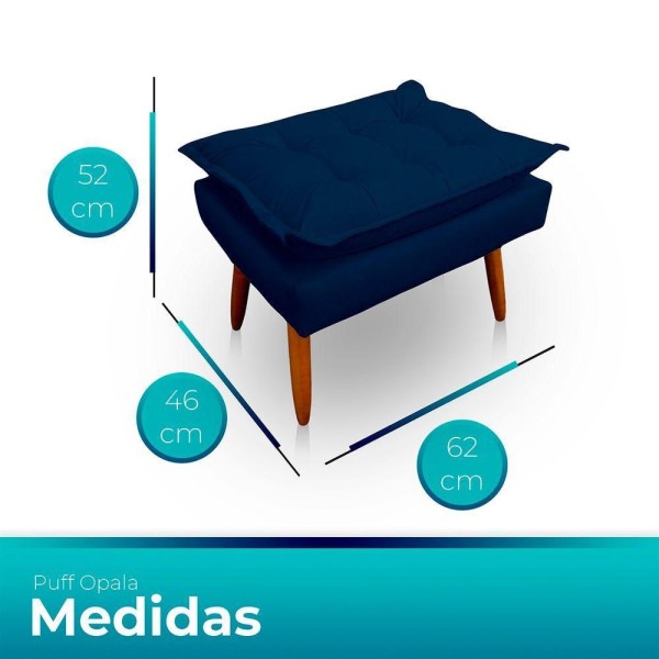 Encontraproduto.com.br - Puff Opala Retangular Para Sala e Quarto Suede Azul