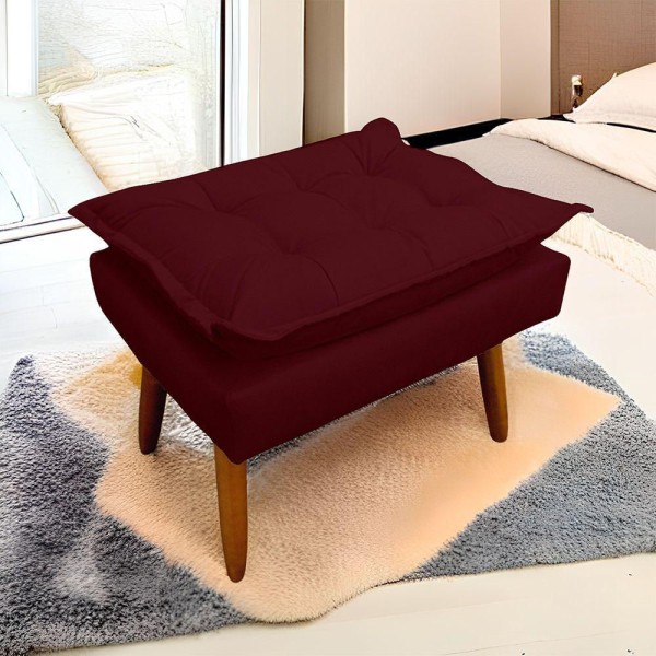Encontraproduto.com.br - Puff Opala Retangular Para Sala e Quarto Suede Bordo