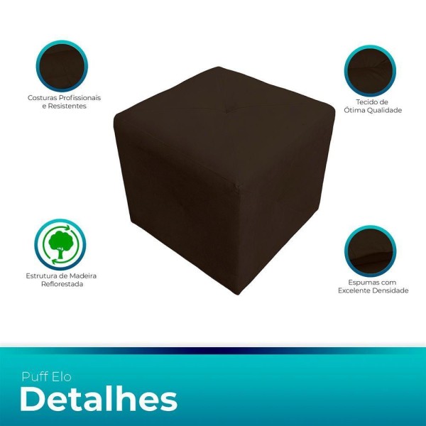Encontraproduto.com.br - Puff Retangular Elo Para Sala e Quarto Suede Marrom