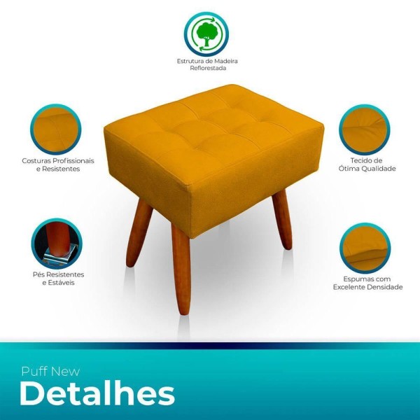 Encontraproduto.com.br - Puff Retangular New Para Sala e Quarto Suede Amarelo