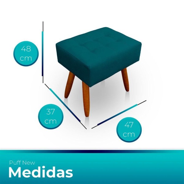 Encontraproduto.com.br - Puff Retangular New Para Sala e Quarto Suede Azul Turquesa