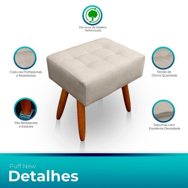 Encontraproduto.com.br - Puff Retangular New Para Sala e Quarto Suede Bege
