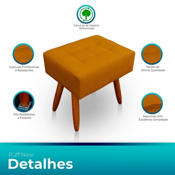 Encontraproduto.com.br - Puff Retangular New Para Sala e Quarto Suede Mostarda