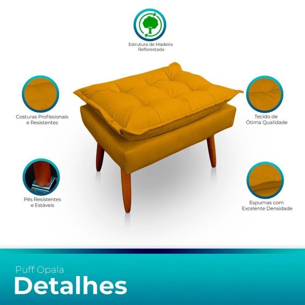 Encontraproduto.com.br - Puff Opala Retangular Para Sala e Quarto Suede Amarelo