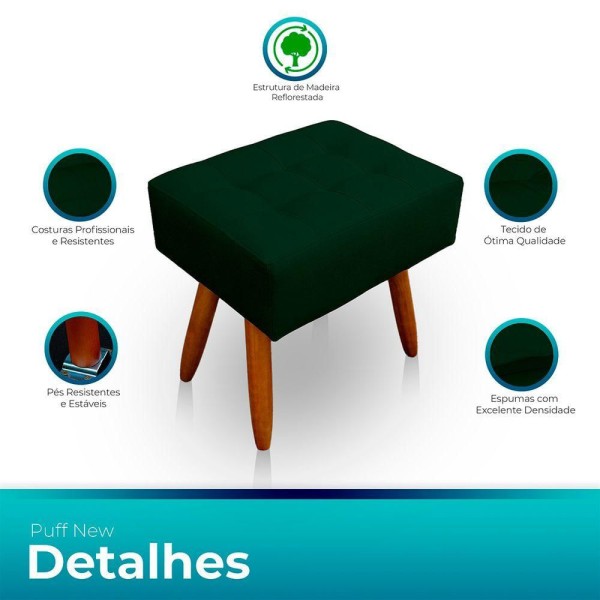 Encontraproduto.com.br - Puff Retangular New Para Sala e Quarto Suede Verde