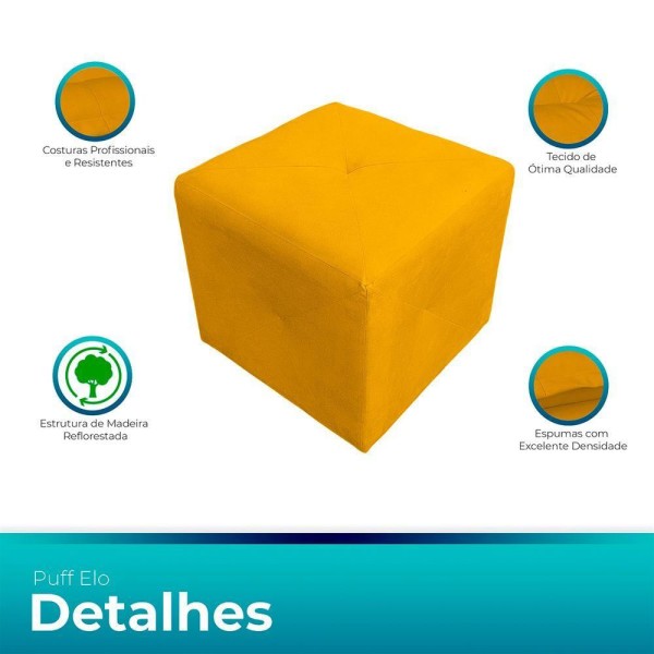 Encontraproduto.com.br - Puff Retangular Elo Para Sala e Quarto Suede Amarelo