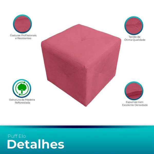 Encontraproduto.com.br - Puff Retangular Elo Para Sala e Quarto Suede Rose