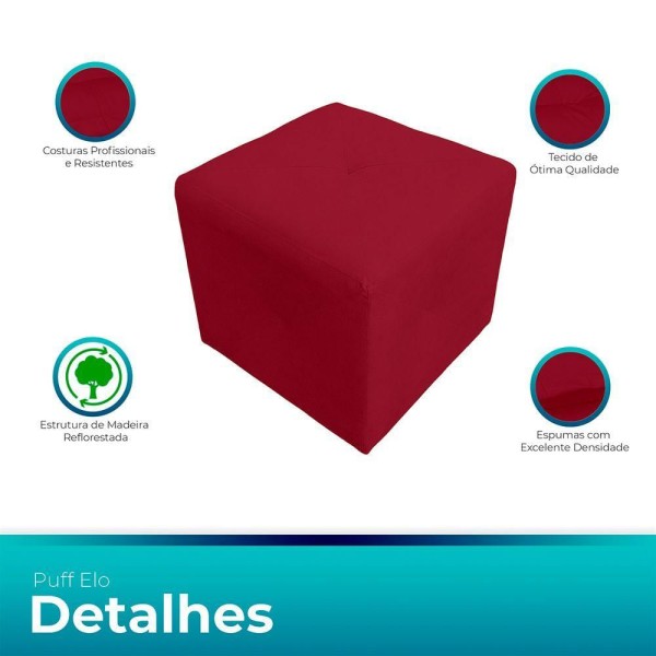 Encontraproduto.com.br - Puff Retangular Elo Para Sala e Quarto Suede Vermelho