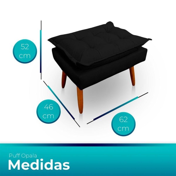 Encontraproduto.com.br - Kit 2 Puff Opala Retangular Para Sala e Quarto Suede Preto