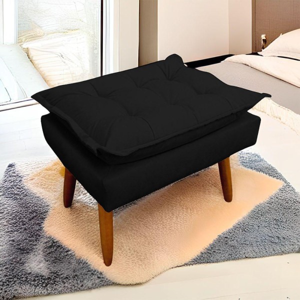 Encontraproduto.com.br - Kit 2 Puff Opala Retangular Para Sala e Quarto Suede Preto