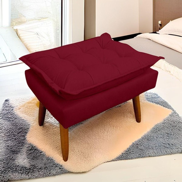 Encontraproduto.com.br - Kit 2 Puff Opala Retangular Para Sala e Quarto Suede Vermelho