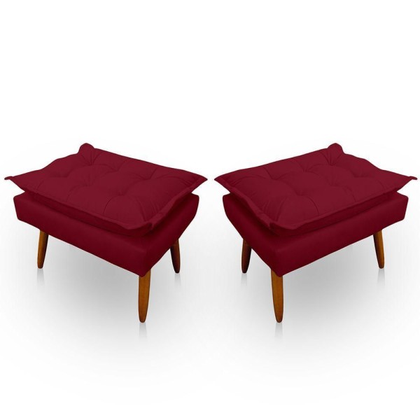 Encontraproduto.com.br - Kit 2 Puff Opala Retangular Para Sala e Quarto Suede Vermelho