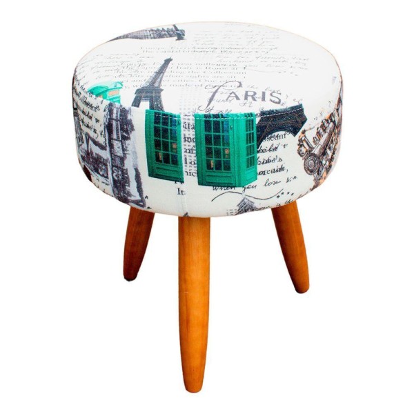 Encontraproduto.com.br - Kit 2 Puff Redondo Estampado Para Sala e Quarto Suede Paris