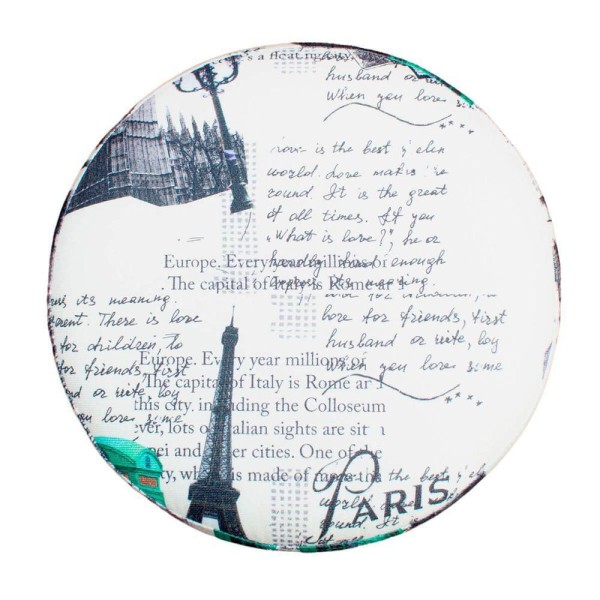 Encontraproduto.com.br - Kit 2 Puff Redondo Estampado Para Sala e Quarto Suede Paris