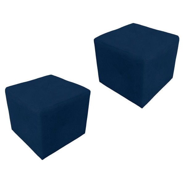 Encontraproduto.com.br - Kit 2 Puff Retangular Elo Para Sala e Quarto Suede Azul