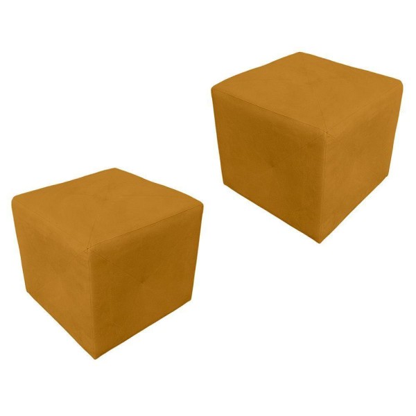 Encontraproduto.com.br - Kit 2 Puff Retangular Elo Para Sala e Quarto Suede Mostarda
