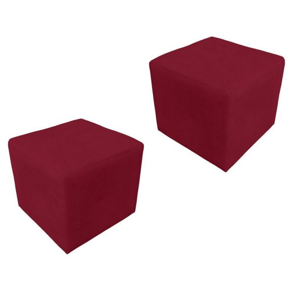 Encontraproduto.com.br - Kit 2 Puff Retangular Elo Para Sala e Quarto Suede Vermelho