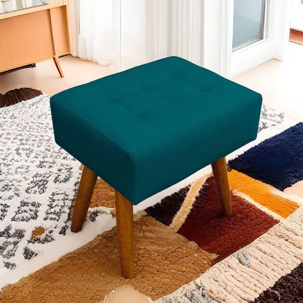Encontraproduto.com.br - Kit 2 Puff Retangular New Para Sala e Quarto Suede Azul Turquesa
