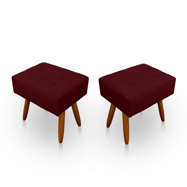 Kit 2 Puff Retangular New Para Sala e Quarto Suede Bordo