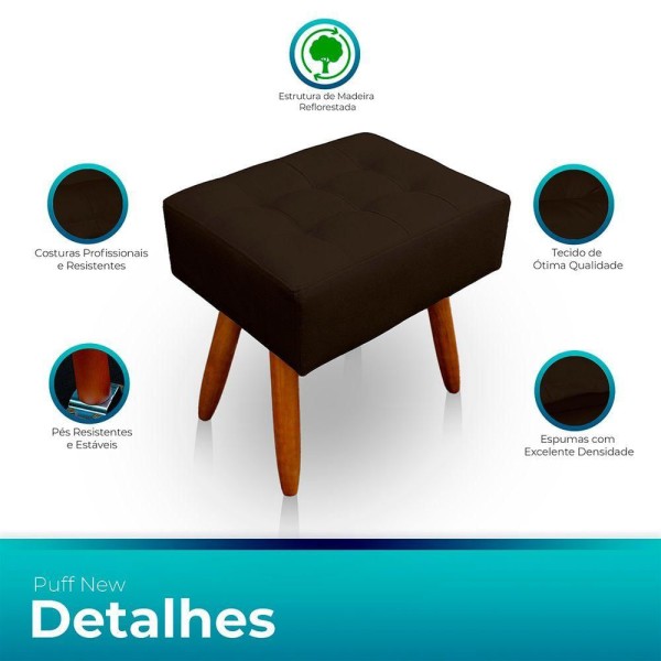 Encontraproduto.com.br - Kit 2 Puff Retangular New Para Sala e Quarto Suede Marrom