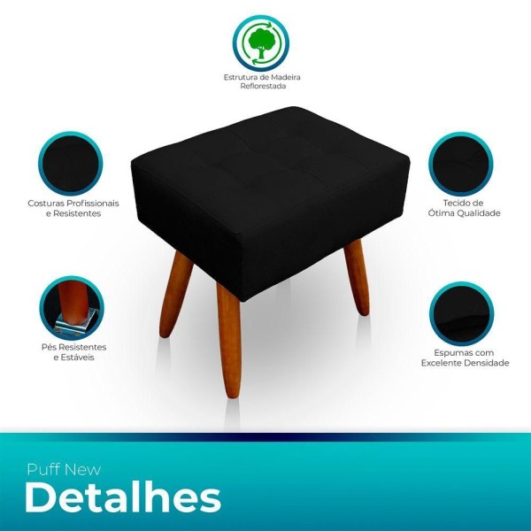 Encontraproduto.com.br - Kit 2 Puff Retangular New Para Sala e Quarto Suede Preto