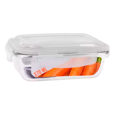 Pote Para Alimentos Hermético Marmita de Vidro Fit 370ML Com Borracha de Vedação e Trava na Tampa
