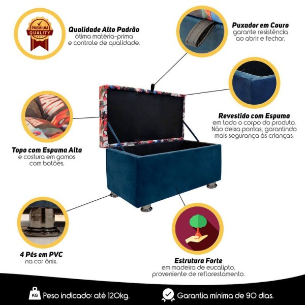 Encontraproduto.com.br - Puff Retangular Baú Brinquedos Spider Man Suede Azul Menino