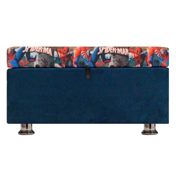 Encontraproduto.com.br - Puff Retangular Baú Brinquedos Spider Man Suede Azul Menino