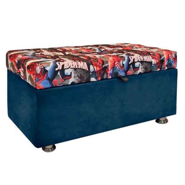 Encontraproduto.com.br - Puff Retangular Baú Brinquedos Spider Man Suede Azul Menino