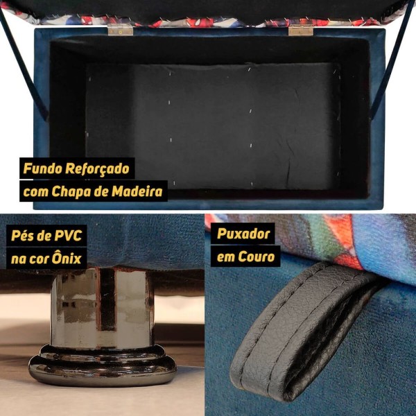 Encontraproduto.com.br - Puff Retangular Baú Brinquedos Spider Man Suede Azul Menino