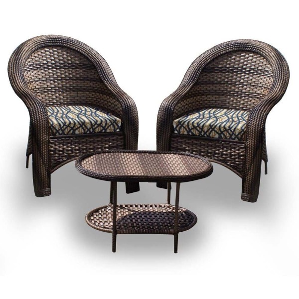 Encontraproduto.com.br - Conjunto De Poltronas Fibra Sintética Karibe - 2 Poltronas + 1 Mesa Centro - Tecido Corda Náutica