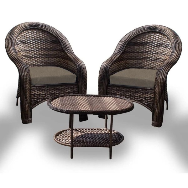 Encontraproduto.com.br - Conjunto De Poltronas Fibra Sintética Karibe - 2 Poltronas + 1 Mesa Centro - Tecido Duna Fendi