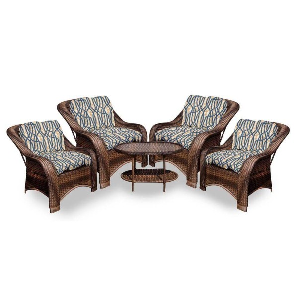 Encontraproduto.com.br - Conjunto De Poltronas Fibra Sintética Melo - 4 Poltronas + 1 Mesa Centro - Tecido Corda Náutica