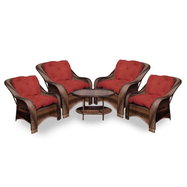 Encontraproduto.com.br - Conjunto De Poltronas Fibra Sintética Melo - 4 Poltronas + 1 Mesa Centro - Tecido Duna Vermelho