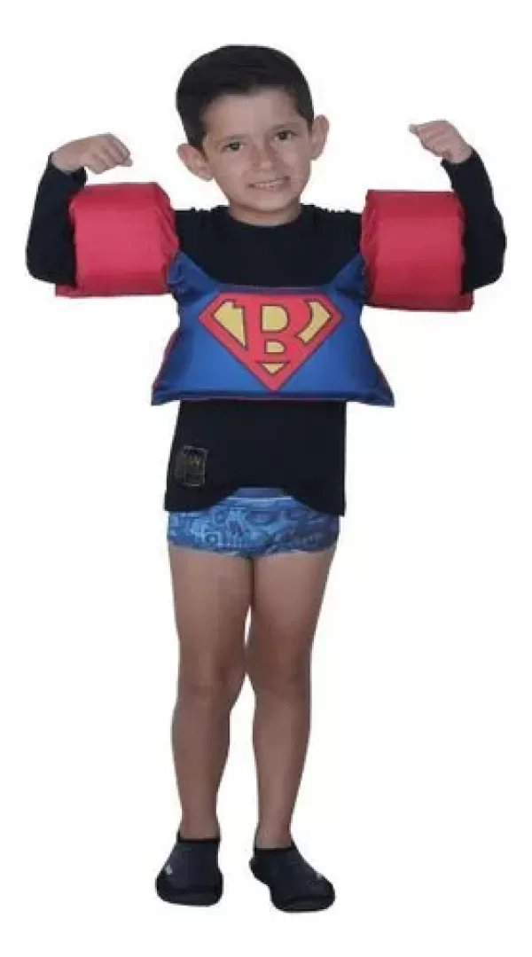 Encontraproduto.com.br - Colete Salva Vidas Infantil Boia Braço Até 25kg Super Homem