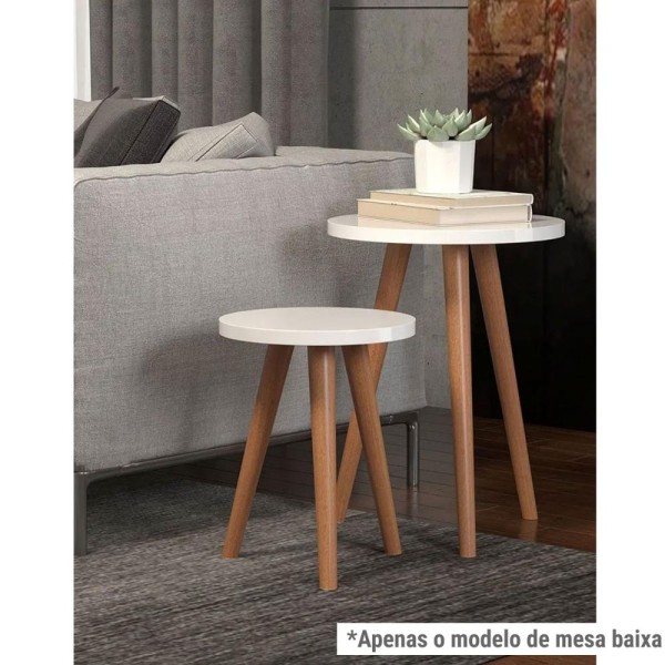 Encontraproduto.com.br - Mesinha de Canto Mesa Centro Lateral Decorativa Redonda Mdf 35cm Pés Madeira Branca