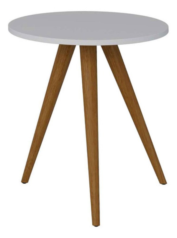 Encontraproduto.com.br - Mesinha de Canto Mesa Centro Lateral Decorativa Redonda Mdf 35cm Pés Madeira Branca