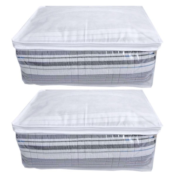 Encontraproduto.com.br - Kit 2 Capas Protetoras Para Cobertas Edredons 50x40x15cm Em Plástico E Tnt Com Zíper Branco