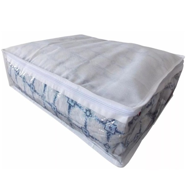 Encontraproduto.com.br - Kit 2 Capas Protetoras Para Cobertas Edredons 50x40x15cm Em Plástico E Tnt Com Zíper Branco