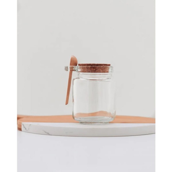Encontraproduto.com.br - Conjunto 4 Pote Porta Temperos De Vidro Tampa De Rolha 240ml Colher De Bambu Lyor