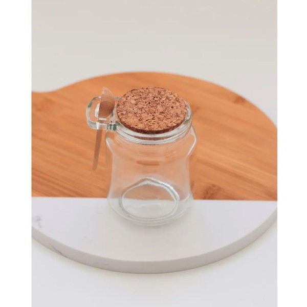 Encontraproduto.com.br - Conjunto 4 Pote Porta Temperos De Vidro Tampa De Rolha 240ml Colher De Bambu Lyor