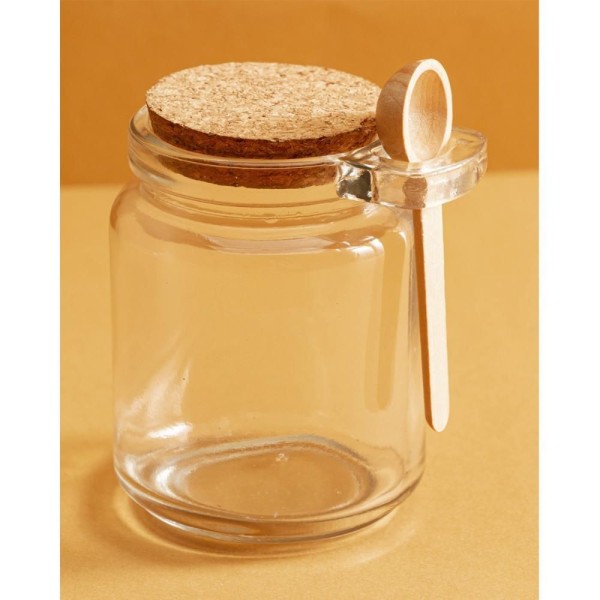 Encontraproduto.com.br - Conjunto 4 Pote Porta Temperos De Vidro Tampa De Rolha 240ml Colher De Bambu Lyor
