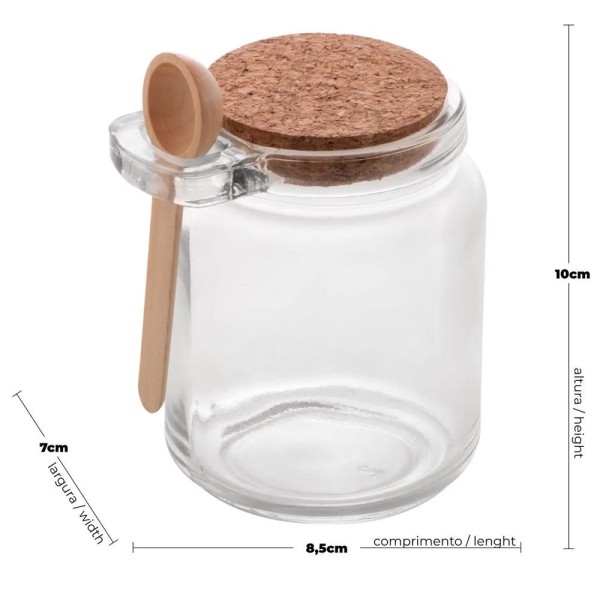 Encontraproduto.com.br - Kit De Pote De Vidro Com Tampa De Rolha Colher Bambu 6 Unidades Porta Temperos 240ml Lyor