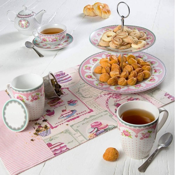 Encontraproduto.com.br - 4 Canecas de Porcelana para Chá 310ml com Tampa e Filtro Inox Infusoor Lyor Rosa