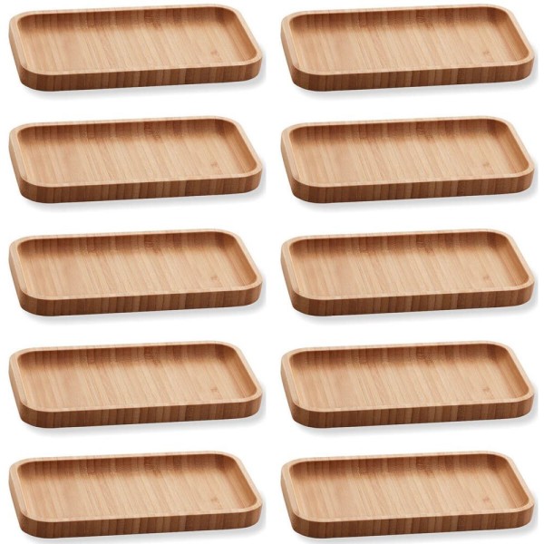 Encontraproduto.com.br - 10 Bandejas Bambu Lyor Retangular Petisqueiras Multiuso Hire