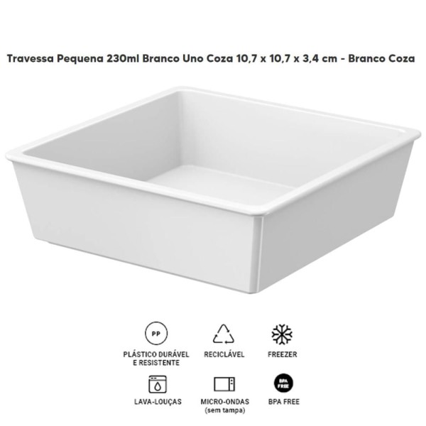 Encontraproduto.com.br - Kit 10 Travessas 230ml Tigelas Retangulares Brancas Coza Em Polipropileno Para Restaurante